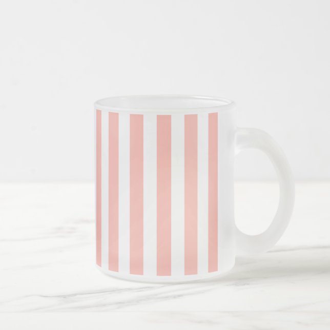 Coral and white candy stripes frosted glass coffee mug (Right)