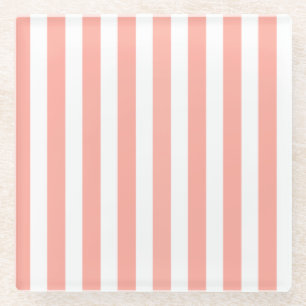Coral and white candy stripes glass coaster