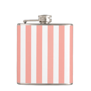 Coral and white candy stripes hip flask
