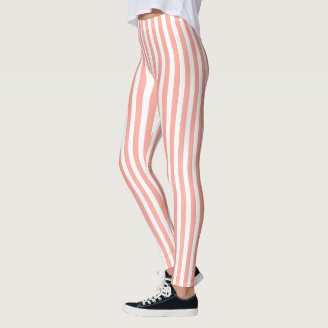 Coral and white candy stripes leggings (Left)
