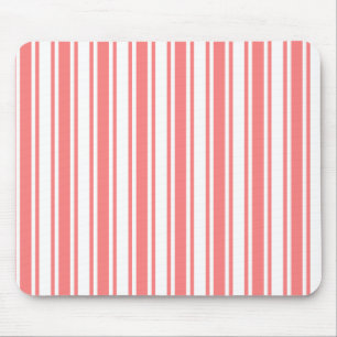 Coral and white candy stripes mouse mat