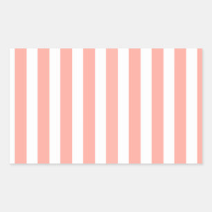 Coral and white candy stripes rectangular sticker