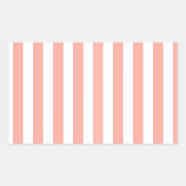 Coral and white candy stripes rectangular sticker (Front)
