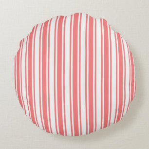Coral and white candy stripes round cushion