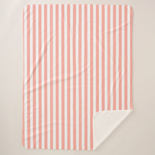 Coral and white candy stripes sherpa blanket