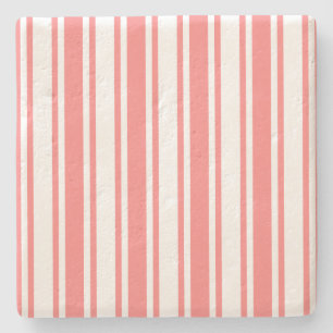 Coral and white candy stripes stone coaster