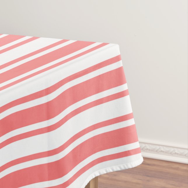 Coral and white candy stripes tablecloth (In Situ)