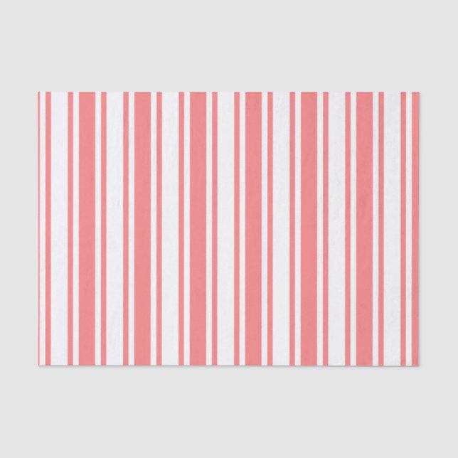 Coral and white candy stripes tissue paper (Front)