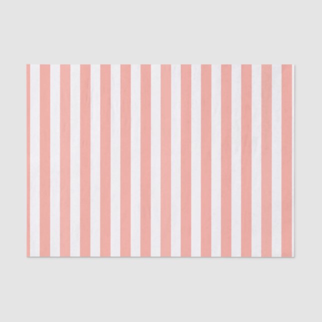 Coral and white candy stripes tissue paper (Front)