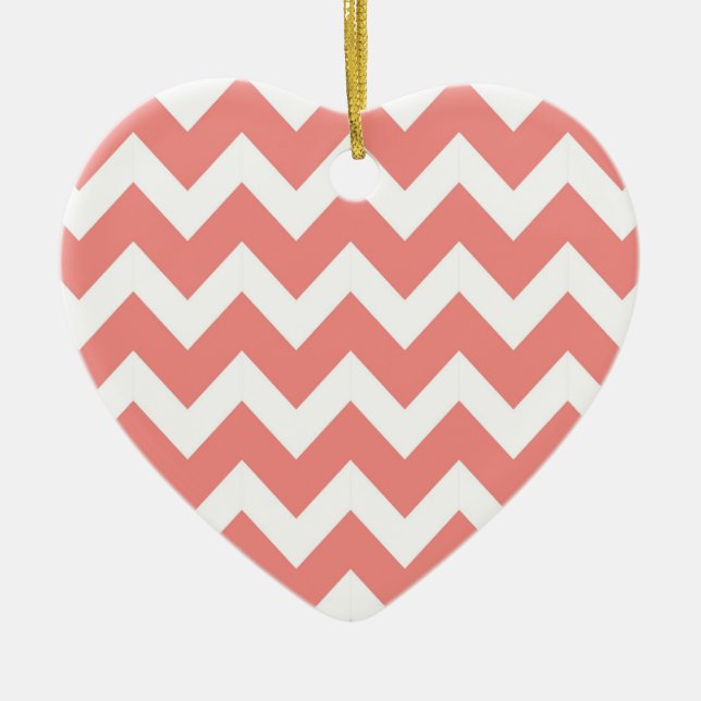 Coral and White Chevron Ceramic Tree Decoration (Front)