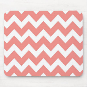 Coral and White Chevron Mouse Mat