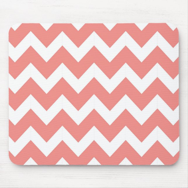 Coral and White Chevron Mouse Mat (Front)