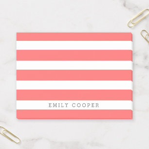 Coral and White Classic Stripes Monogram Post-it Notes