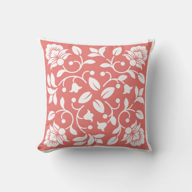 Coral and White Colour flower Cushion (Front)