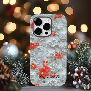Coral and White Embossed Floral Harmony Case-Mate iPhone 14 Pro Case