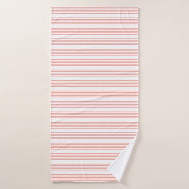 Coral and white five stripe pattern bath towel (Bath Towel)