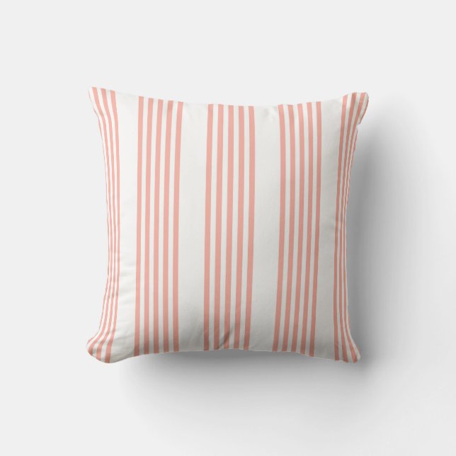 Coral and white five stripe pattern cushion (Front)