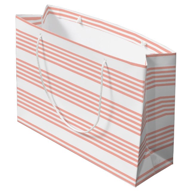 Coral and white five stripe pattern large gift bag (Back Angled)