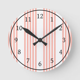 Coral and white five stripe pattern round clock