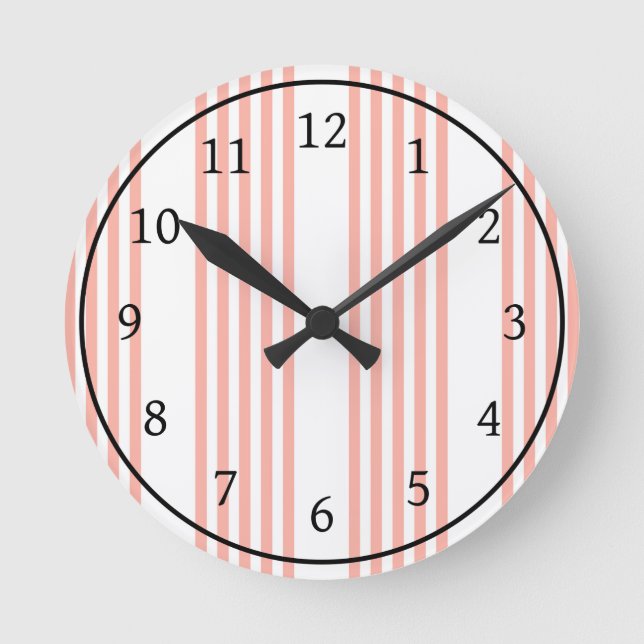 Coral and white five stripe pattern round clock (Front)