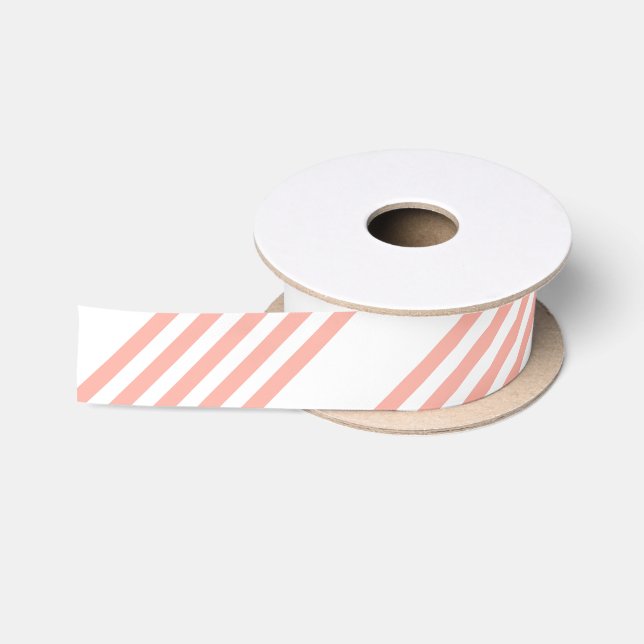 Coral and white five stripe pattern satin ribbon (Spool)