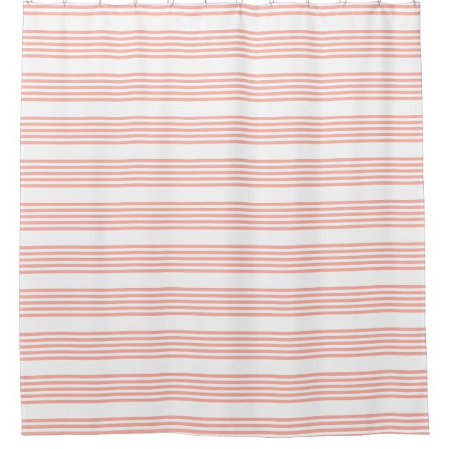 Coral and white five stripe pattern shower curtain (Front)