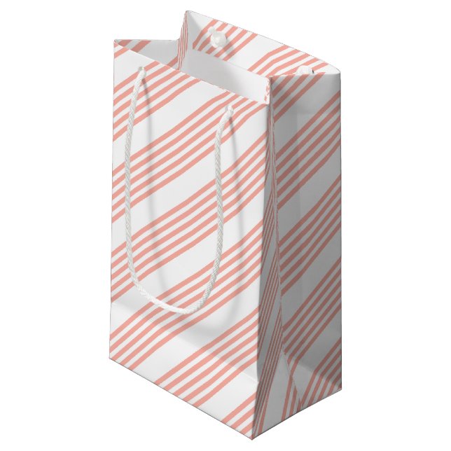 Coral and white five stripe pattern small gift bag (Front Angled)