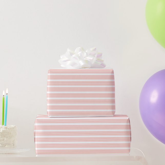 Coral and white five stripe pattern wrapping paper (Party Gifts)