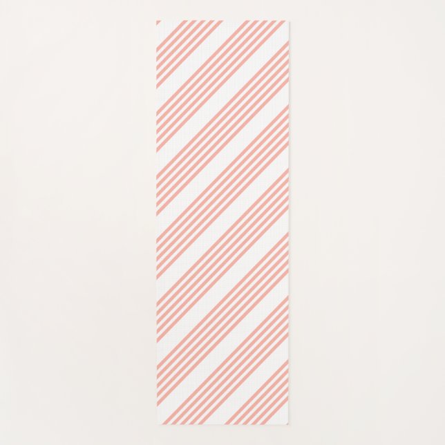 Coral and white five stripe pattern yoga mat (Front)