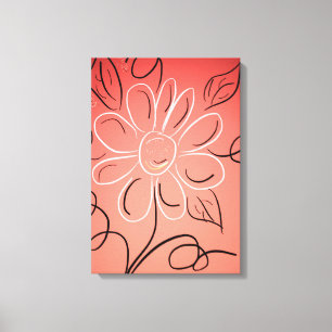 Coral and White Flowered Wall Canvas Print