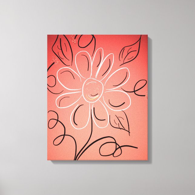 Coral and White  Flowered Wall Canvas Print (Front)