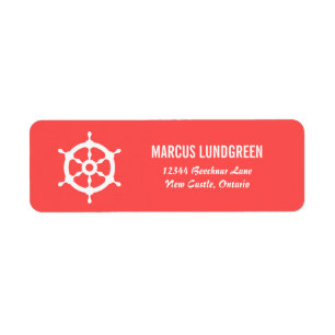 Coral and White Helm Nautical Return Address Label