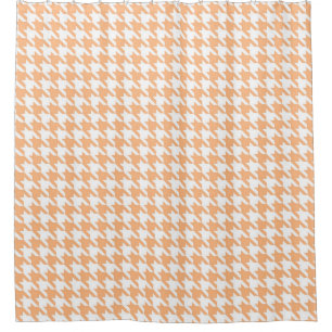 Coral and White Houndstooth Pattern Shower Curtain