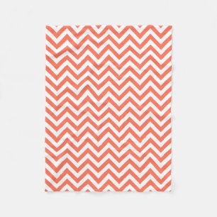 Coral and White Large Chevron ZigZag Pattern Fleece Blanket