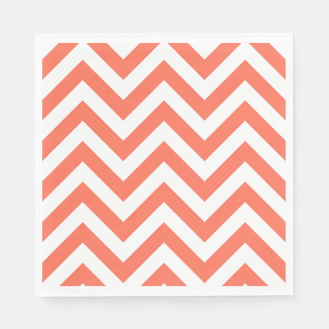 Coral and White Large Chevron ZigZag Pattern Napkin (Front)
