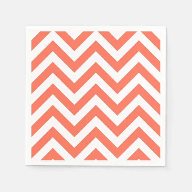 Coral and White Large Chevron ZigZag Pattern Napkin (Front)