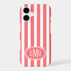 Coral and White Monogrammed Stripes Case-Mate