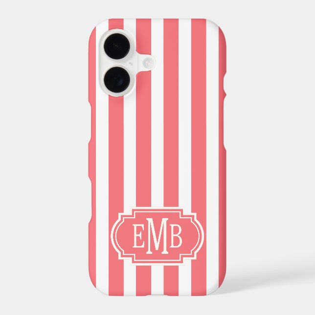Coral and White Monogrammed Stripes Case-Mate (Back)