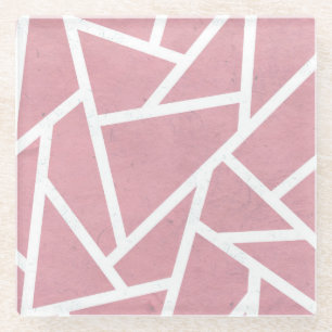 Coral and white mosaic pattern glass coaster