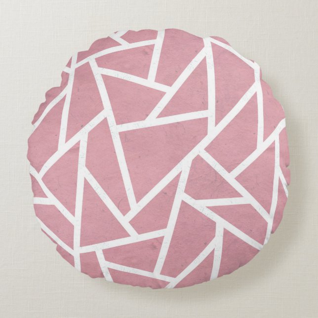 Coral and white mosaic pattern round cushion (Front)