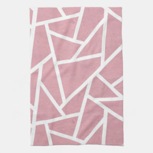 Coral and white mosaic pattern tea towel