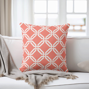 Coral and White Octagon Link Pattern Cushion