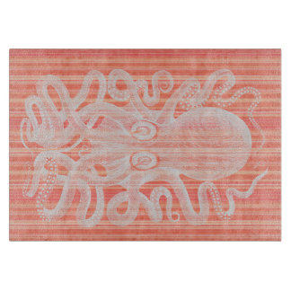 Coral and white octopus Cutting Board 