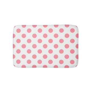Coral and white polka dots bath mat