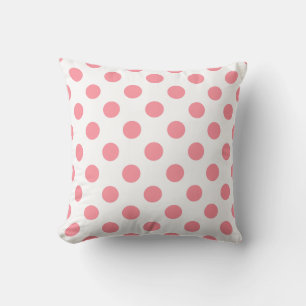 Coral and white polka dots cushion