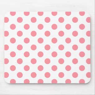 Coral and white polka dots mouse mat