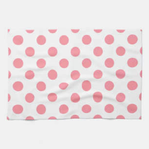 Coral and white polka dots tea towel