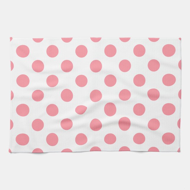 Coral and white polka dots tea towel (Horizontal)