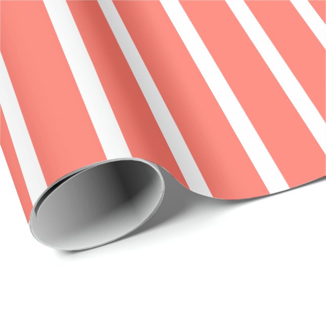 Coral and White Stripe Wrapping Paper (Roll Corner)