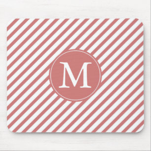 Coral and White Stripes monogram Mouse Mat